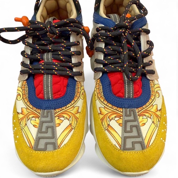 Versace Chain Reaction Baroque Sneakers IT40/US Men7/US Women10 Blue & Yellow - Picture 5 of 10